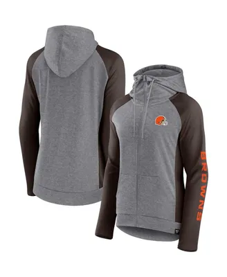 Women's Fanatics Heather Gray, College Brown Cleveland Browns Blind Side Lightweight Full-Zip Hoodie