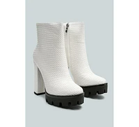 Moleski Textured Block Heeled Boots
