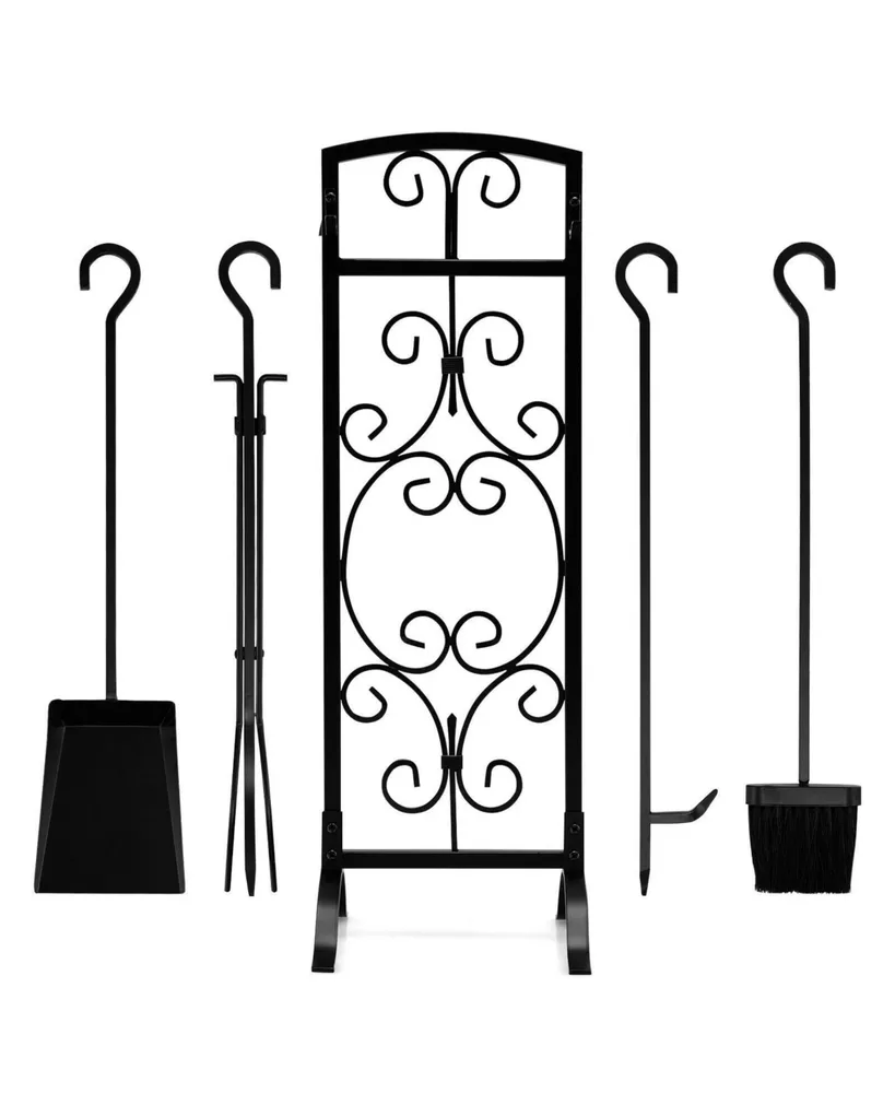 Sugift 5 Piece Wrought Iron Fireplace Tools with Decor Holder