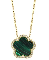 Effy Malachite & Diamond (1/6 ct. t.w.) Flower Halo 18" Pendant Necklace 14k Gold (Also Onyx)