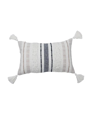 Barton Dune Onyx Woven Throw Pillow Striped Color Blocked White Sand Beige With Tassels