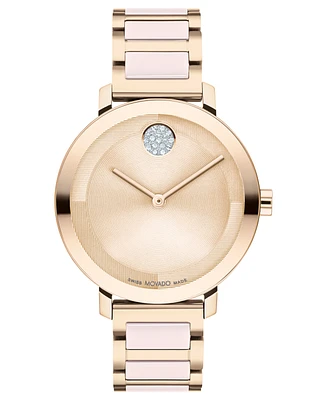 Movado Women's Swiss Bold Evolution 2.0 Blush Ceramic & Carnation Ion Plated Steel Bracelet Watch 34mm