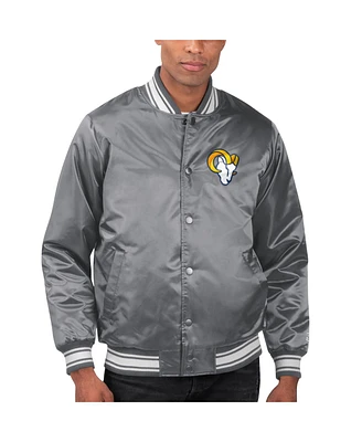 Men's Starter Gray Los Angeles Rams Locker Room Satin Varsity Full-Snap Jacket