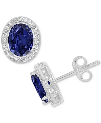 Cubic Zirconia Oval Halo Stud Earrings Sterling Silver