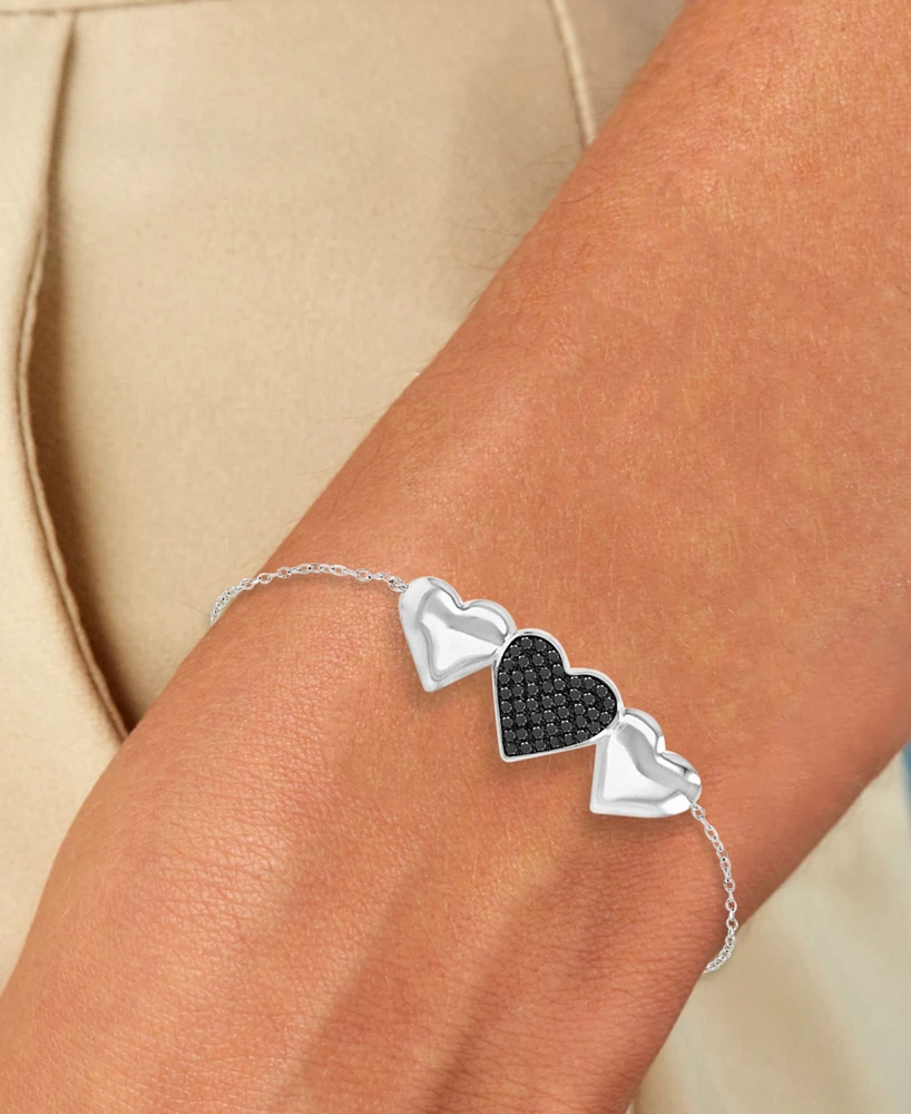 Black Spinel & Polished Hearts Chain Link Bolo Bracelet (3/8 ct. t.w.) in Sterling Silver