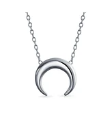 Bling Jewelry Celestial Trendy Horn Half Moon Necklace Sterling Silver Necklaces Crescent Moon Station Necklace Double Horns Pendant