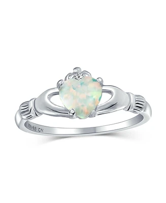 Bling Jewelry Sorority Sister Silver Ring Opal Claddagh Design - Celtic Friendship
