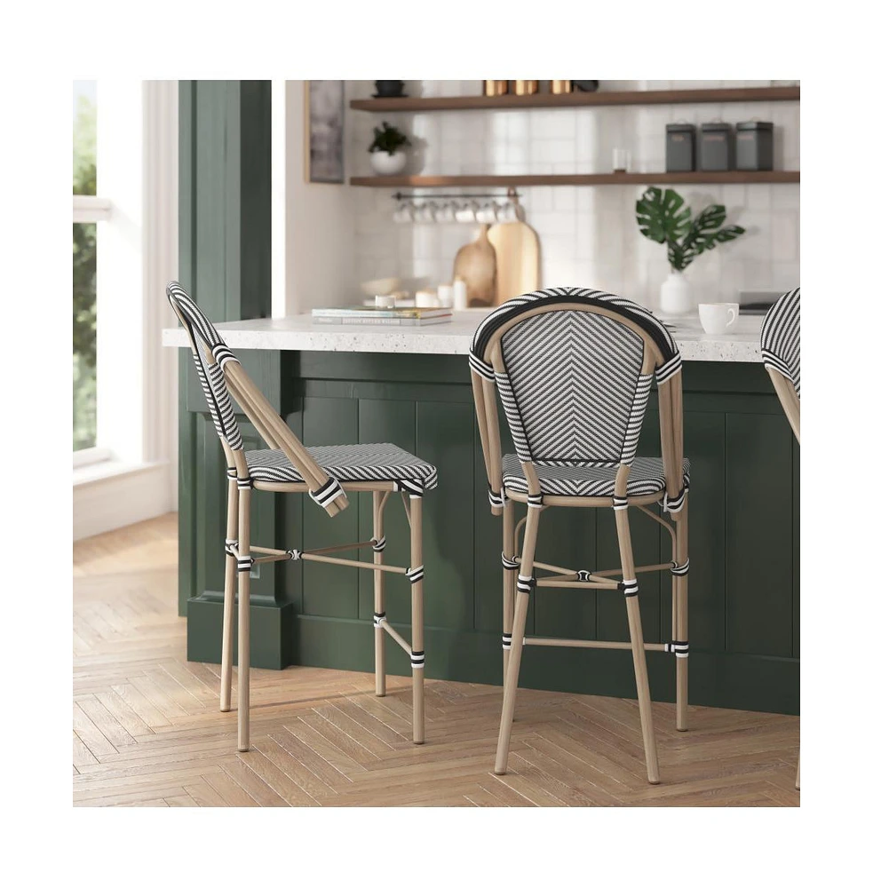 Mael Set Of Two Stacking Bistro Style Counter Stools With Textilene Backs And Seats Metal Frames For Indoor/Outdoor Use