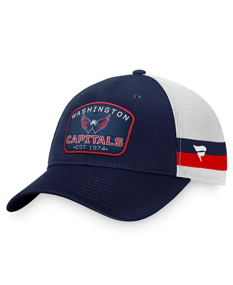 Men's Fanatics Navy, White Washington Capitals Fundamental Striped Trucker Adjustable Hat