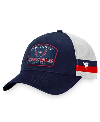 Men's Fanatics Navy, White Washington Capitals Fundamental Striped Trucker Adjustable Hat