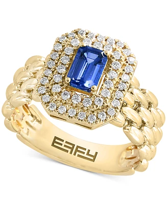 Sapphire (1-1/2 ct. t.w.) & Diamond (5/8 ct. t.w.) Double Halo Statement Ring in 14k Gold