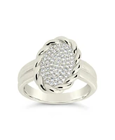 Sterling Forever Silver-Tone or Gold-Tone Cubic Zirconia Detailed Statement Galette Ring