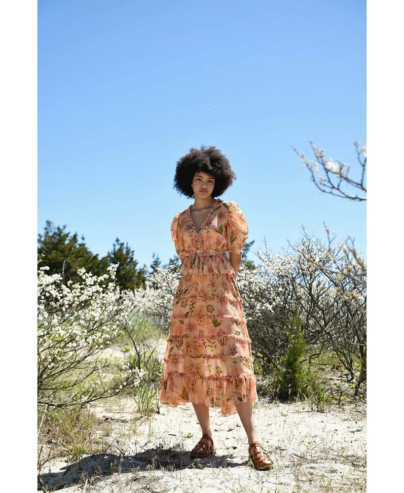 Jessie Zhao New York Gold Garden Metallic Midi Dress