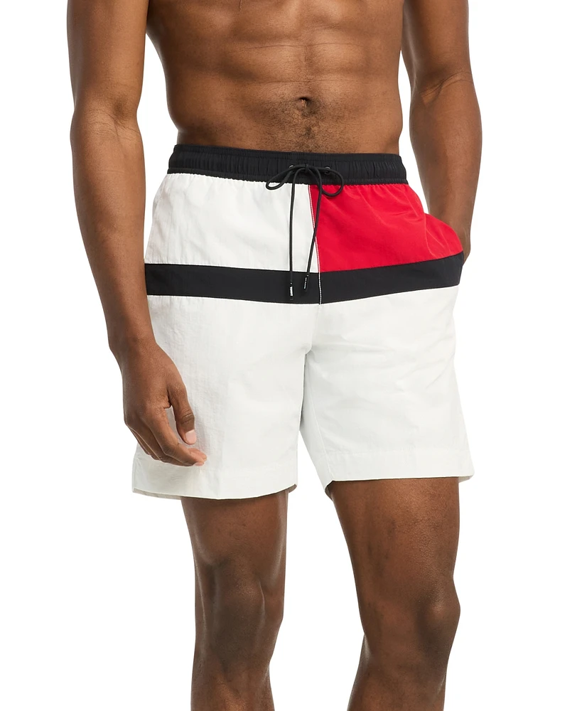 Tommy Hilfiger Men's Long Drawstring Flag 7" Swim Trunks