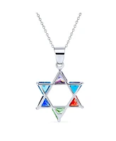 Bling Jewelry Modern Multi-Color Cz Judaica Hanukkah Star of David Pendant Necklace Sterling Silver For Women s