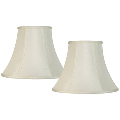Set of 2 Creme Medium Bell Lamp Shades 7" Top x 14" Bottom x 11" High Replacement with Harp and Finial - Springcrest