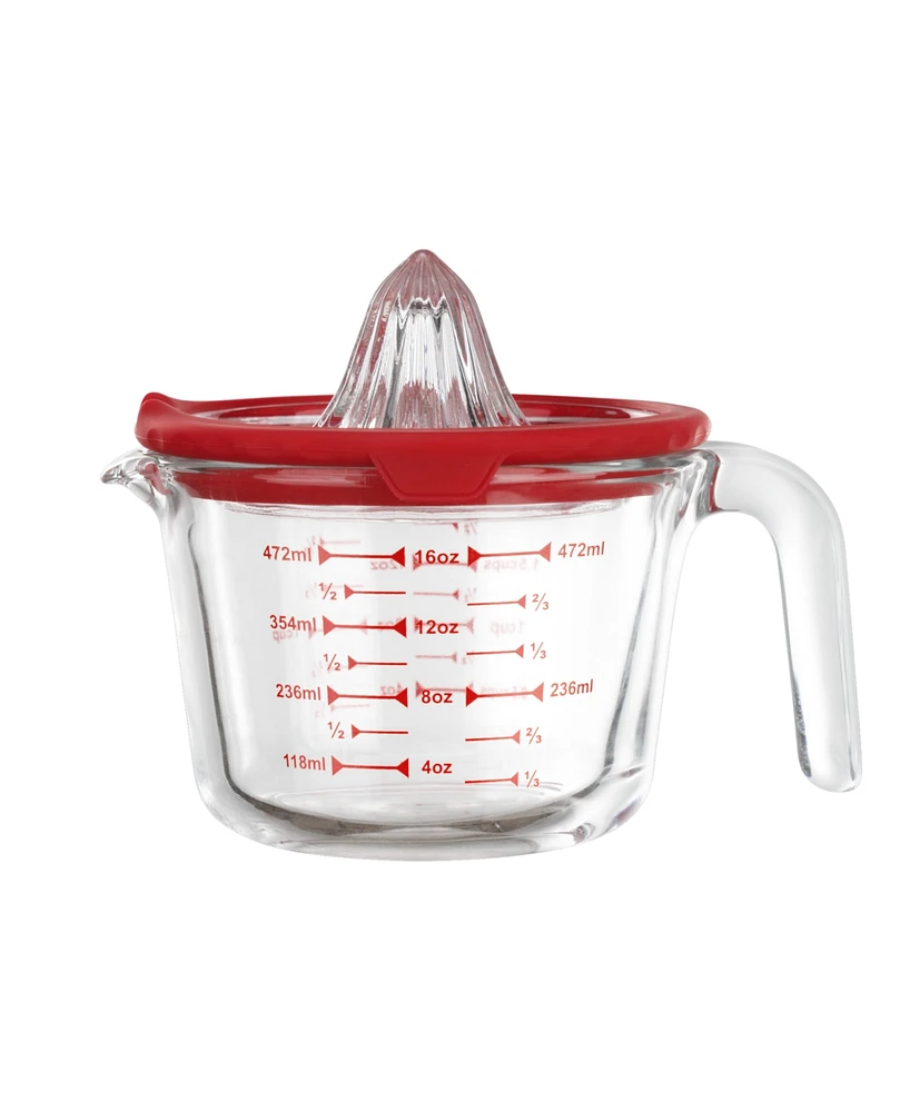 Genicook Glass Measuring Cup with Glass Citrus Juicer Lid
