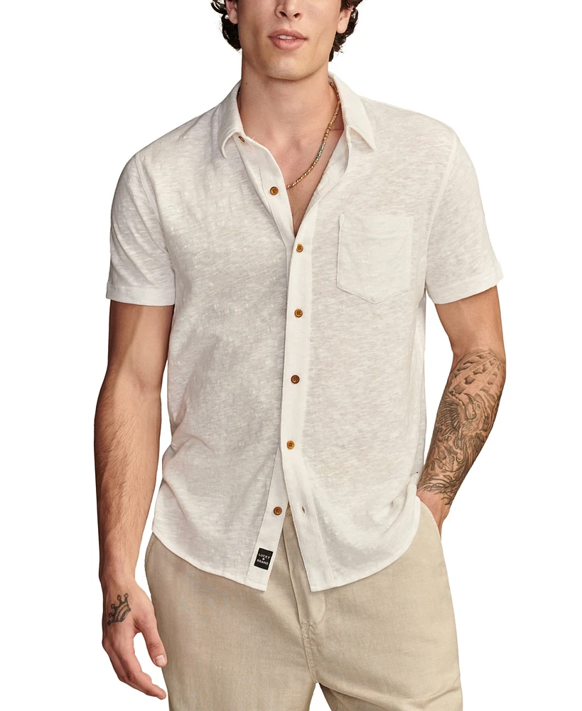 Lucky Brand Men's Linen Short Sleeve Button Down Shirt