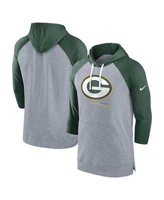 Men's Nike Heather Gray, Heather Green Green Bay Packers Raglan 3/4-Sleeve Pullover Hoodie