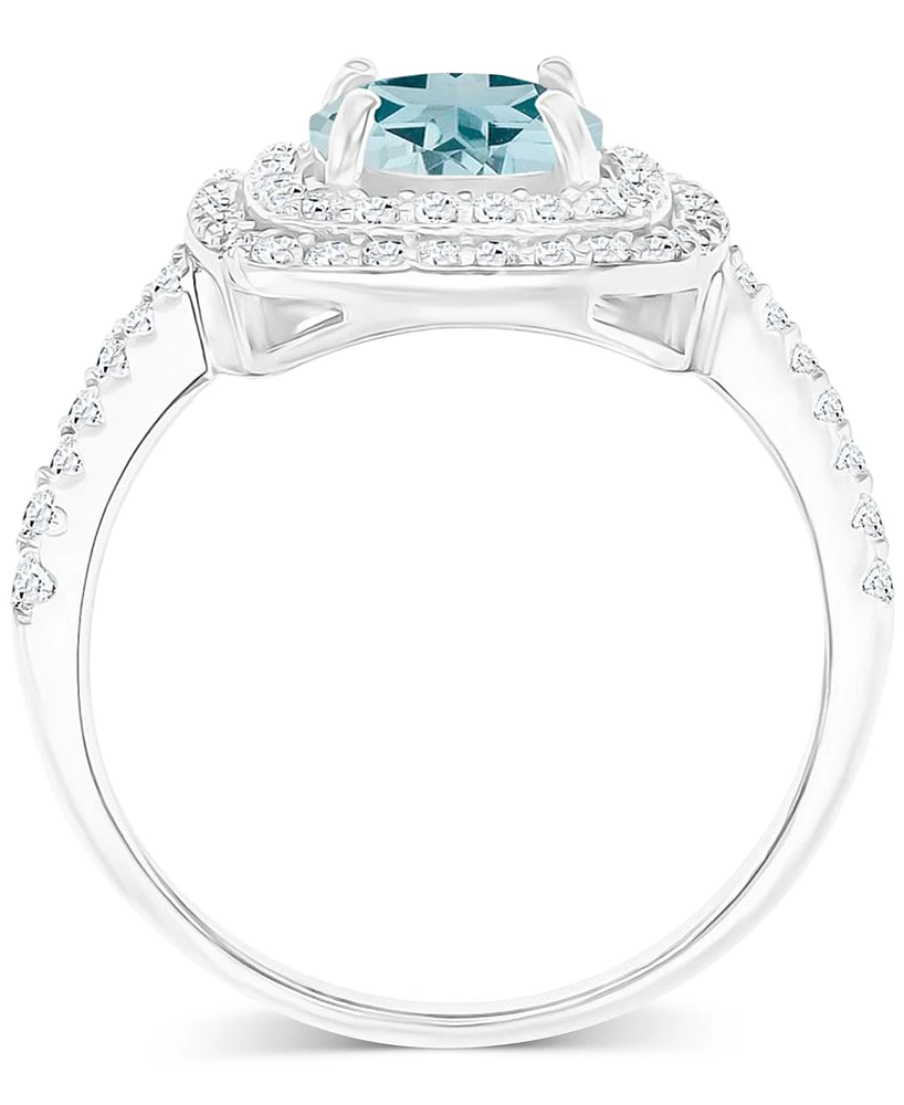 Amethyst (1-1/5 ct. t.w.) & Lab-Grown White Sapphire (1/2 Square Halo Birthstone Ring Sterling Silver (Also Additional Birthstones)