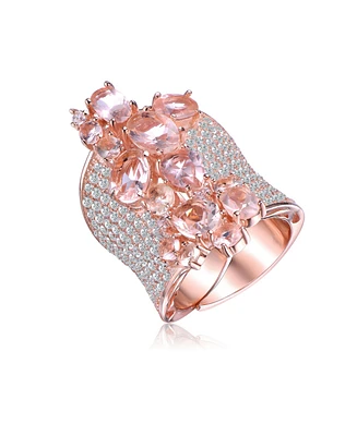 Sterling Silver 18K Rose Gold Plated with Pink Wide Band Accent Ring