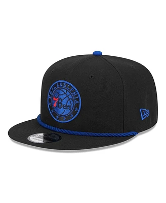 Men's New Era Black Philadelphia 76ers Back Laurels 9FIFTY Snapback Hat