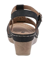 Gc Shoes Women's Darry Perforated T-Strap Slingback Wedge Sandals