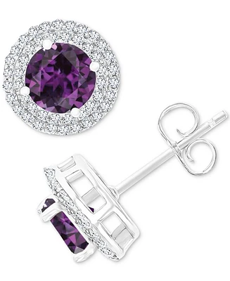 Amethyst (1-1/2 ct. t.w.) & Lab-Grown White Sapphire (1/2 Halo Birthstone Stud Earrings Sterling Silver (Also Additional Birthstones)