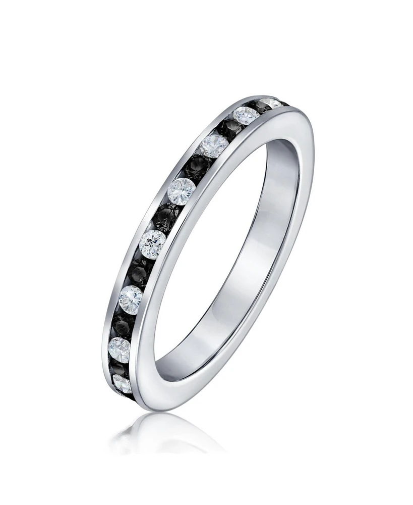 Bling Jewelry Cubic Zirconia Thin Stackable Cz Channel Set Eternity Band Ring .925 Sterling Silver 3MM