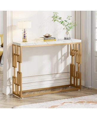 Tribesigns Gold Console Table, Modern 42.5" Sofa Tables Entryway Hallway Foyer Table, White Faux Marble Tabletop Sofa Table for Living Room, Easy Asse