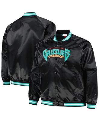 Men's Mitchell & Ness Black Vancouver Grizzlies Big and Tall Hardwood Classics Wordmark Satin Raglan Full-Zip Jacket