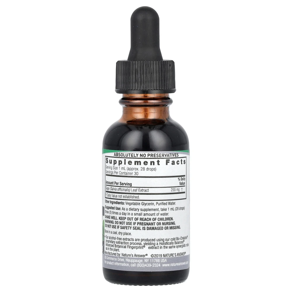 Nature's Answer Sage Leaf Extract Alcohol-Free 255 mg - 1 fl oz (30 ml)