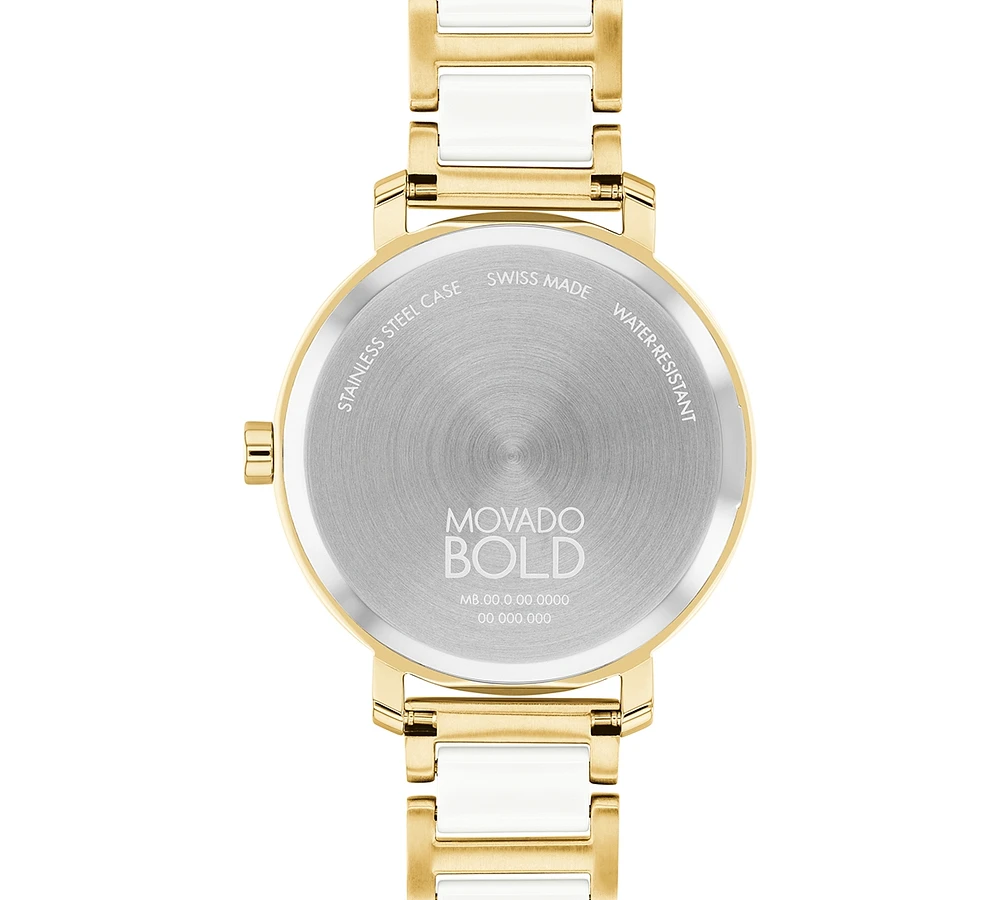 Movado Women's Swiss Bold Evolution 2.0 White Ceramic & Gold Ion Plated Steel Bracelet Watch 34mm