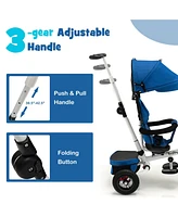 Slickblue Boys Folding Tricycle Baby Stroller with Reversible Seat and Adjustable Canopy