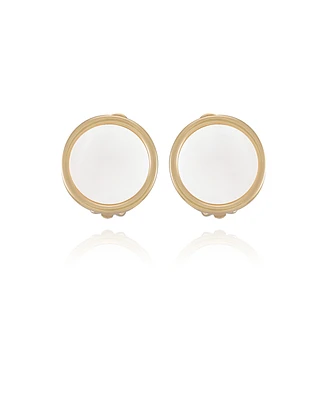 T Tahari Gold-Tone Circle Dime Clip On Button Earrings