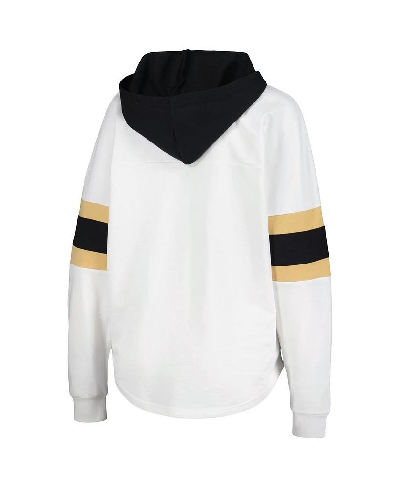 Women's G-iii 4Her by Carl Banks White, Black Vegas Golden Knights Goal Zone Long Sleeve Lace-Up Hoodie T-shirt