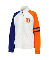 Women's Starter White Denver Broncos Curve Ball Raglan Full-Zip Track Jacket