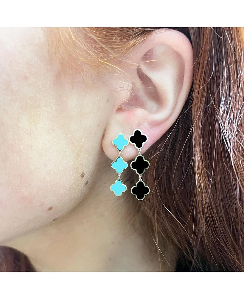 The Lovery Turquoise Clover Dangle Earrings 14K Gold 1.25 inches