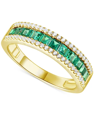 Lab-Grown Emerald (3/8 ct. t.w.) & White Sapphire (1/4 Band 14k Gold-Plated Sterling Silver (Also Blue