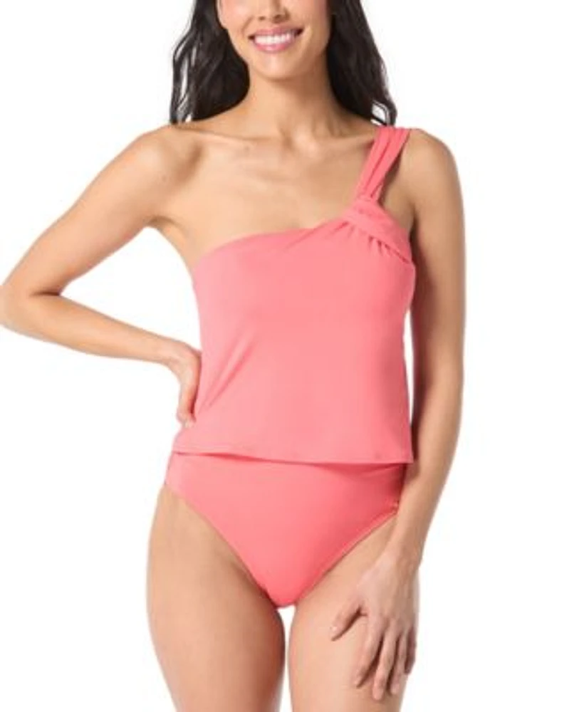 Vince Camuto Womens One Shoulder Tankini Top High Waisted Bikini Bottoms