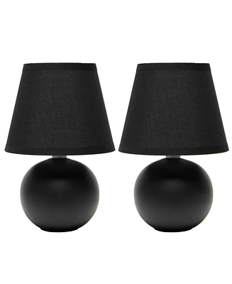 Creekwood Home Nauru 8.66" Traditional Petite Ceramic Orb Bedside Table Desk Lamp Two Pack Set, Tapered Drum Fabric Shade