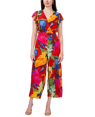 Sam & Jess Women's Printed Tie-Waist Flutter-Sleeve V-Neck Jumpsuit