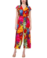 Sam & Jess Women's Printed Tie-Waist Flutter-Sleeve V-Neck Jumpsuit