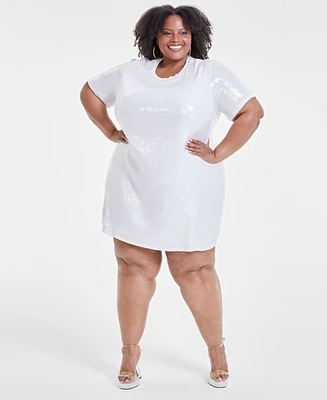 Nina Parker Trendy Plus Printed Short-Sleeve Sequin Dress