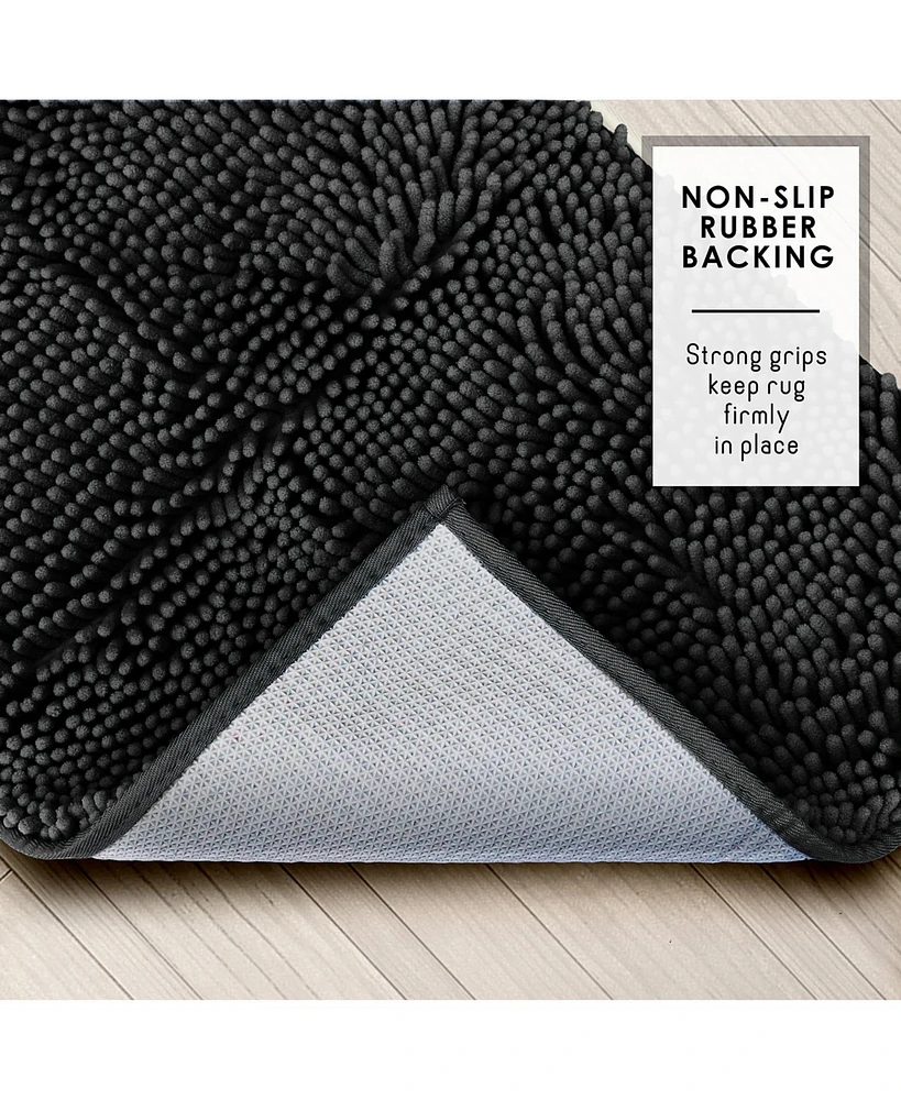2 Piece Ultra Soft Non-Slip Chenille Bath Rug Set - Quick Dry, Machine Washable 17”x24” & 20"x32"