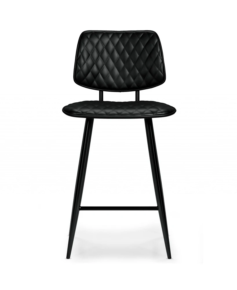 Simpli Home Raya Counter Height Stool (Set of 2) in Black Pu Leather