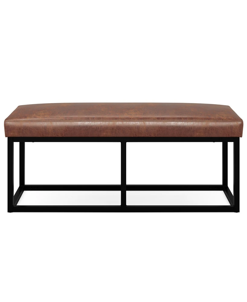 Simpli Home Reynolds Ottoman Bench in Distressed Saddle Brown Pu Leather