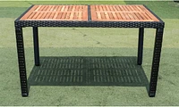 7 Piece Outdoor Patio Wicker Dining Set Patio Wicker Furniture Dining Set with Acacia Wood Top