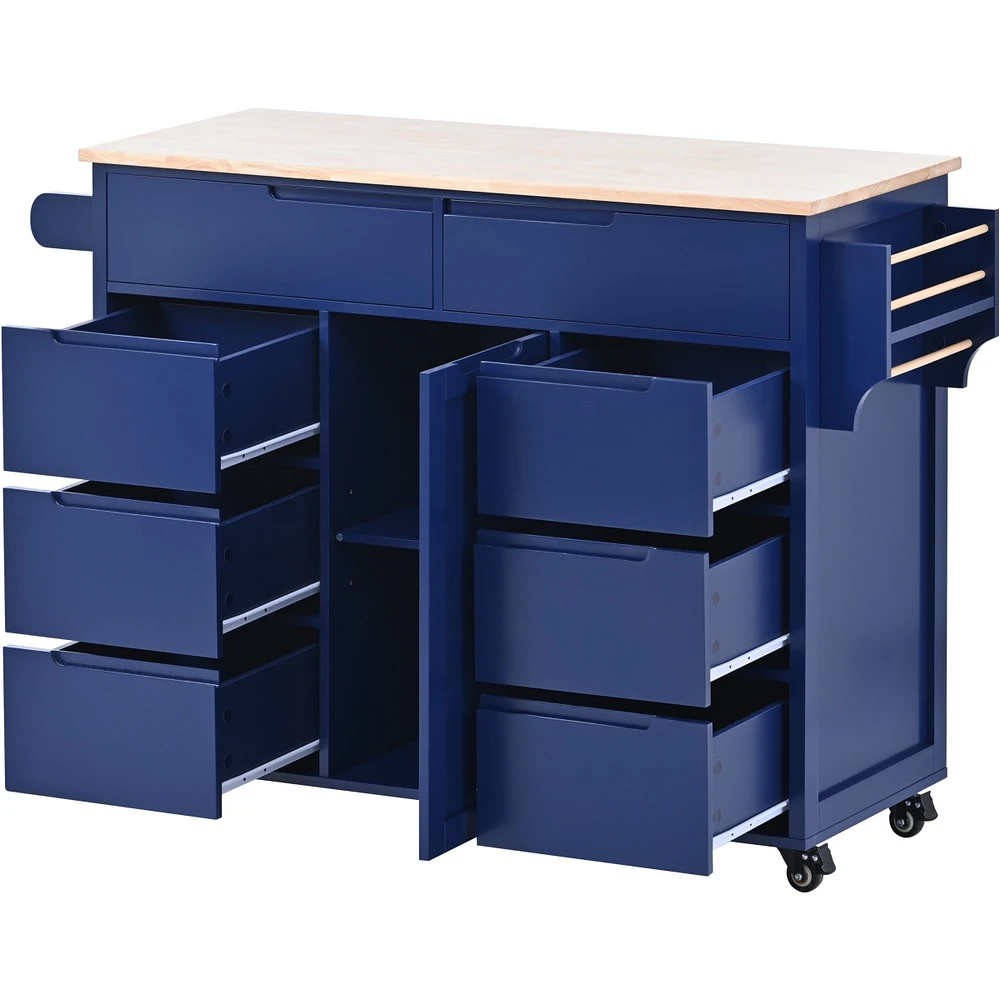 Rubber Wood Countertop Kitchen Cart with 8 Drawers