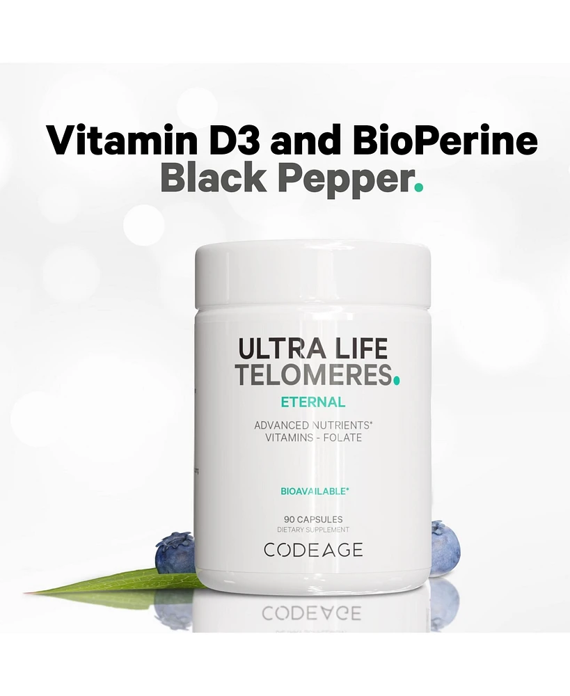 Codeage Ultra Life Telomeres Supplement - 5 Mthf Folate Vitamin B9, Vitamin B12 Methylcobalamin, Vitamin D3, L-Theanine, Ashwagandha